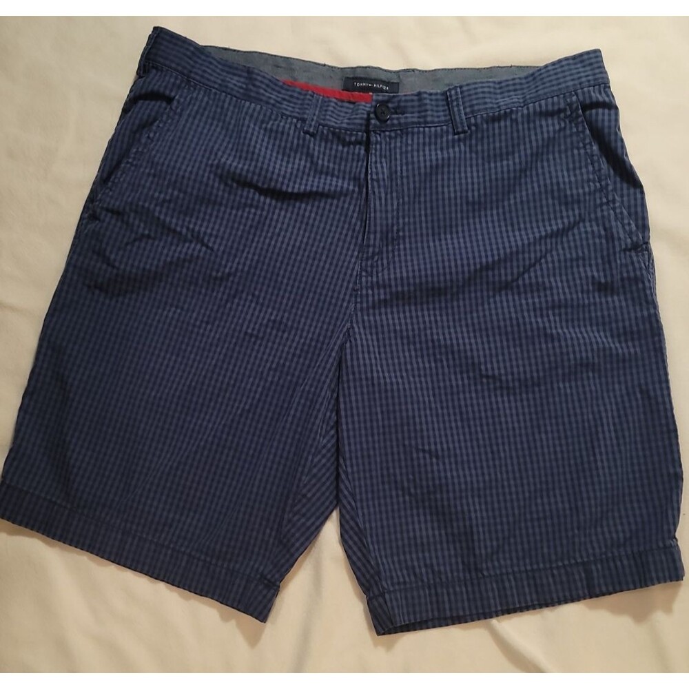 Tommy Hilfiger Men’s Navy Blue Black Gingham Chino Shorts Size 38 Classic Fit